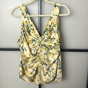 Cinq à Sept Night Bloom Floral Ruched Tank Size XL
